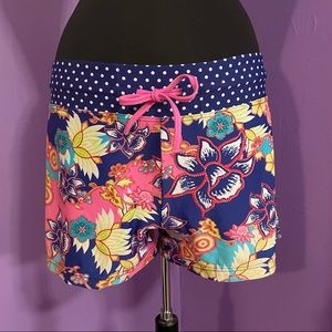 Athleta Blue Polka dot Floral Swim Shorts 🏝
